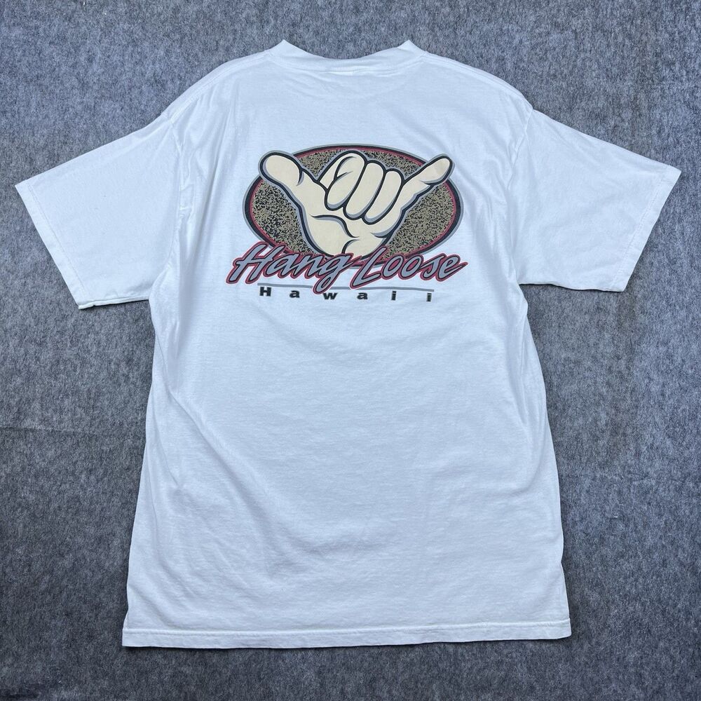 Vtg Tultex Hang Loose Hawaii Men's T-Shirt White Short Sleeve Surfer Size XL